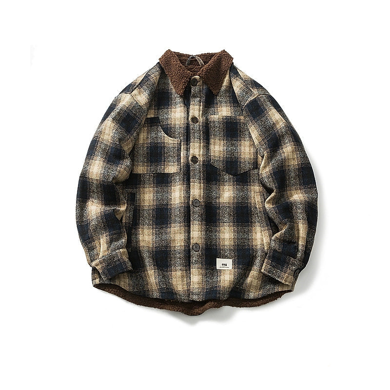 Plaid Wool-Blend Insulated Lapel Jacket Refined Men's Velvet