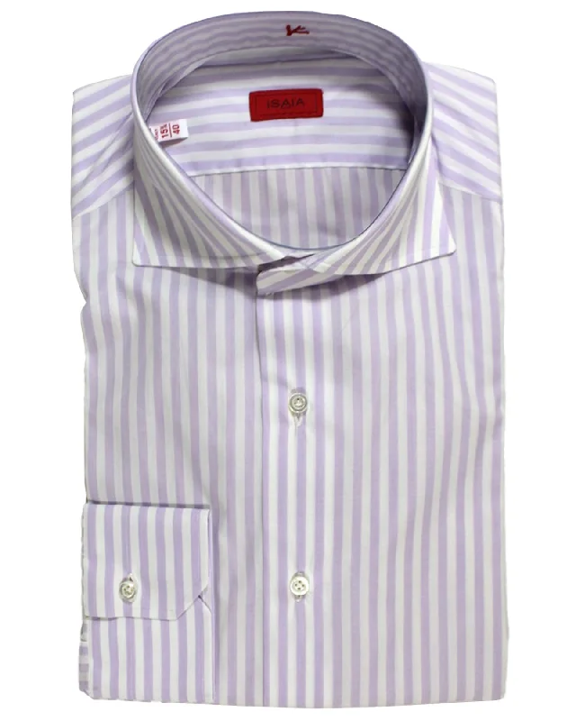 Isaia Shirt White Lilac Stripes Spread Collar 40 - 15 3/4 Regular Fit Athletic Men's Compression Isaia Shirt White Lilac Stripes Spread Collar 40 - 15 3/4 Regular Fit Athletic Men's Compression