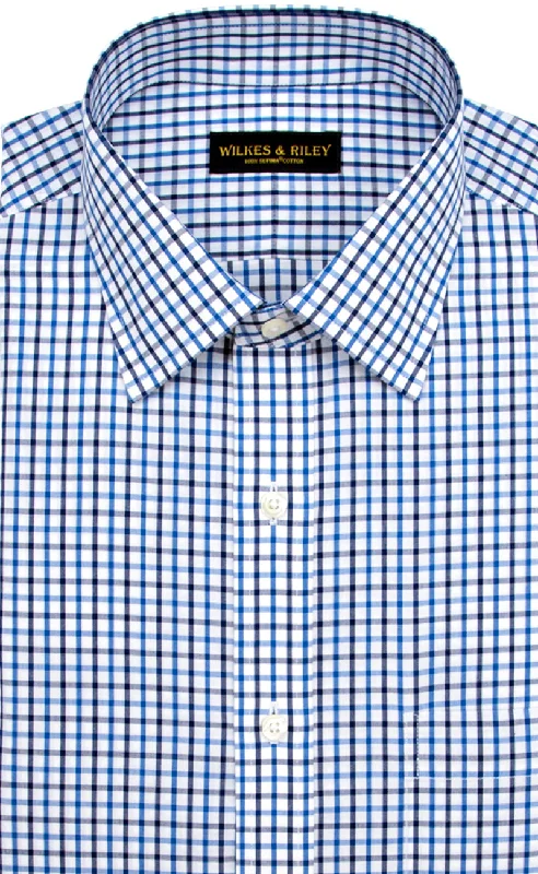 Slim Fit Blue / Navy Tattersall English Spread Collar Supima® Cotton Non-Iron Broadcloth Dress Shirt Street Slim Fit Blue / Navy Tattersall English Spread Collar Supima® Cotton Non-Iron Broadcloth Dress Shirt Street
