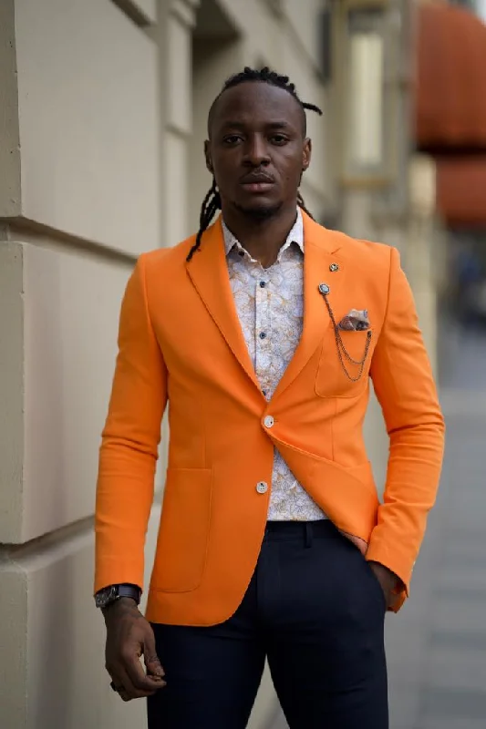 Sorento Orange Slim Fit Notch Lapel Blazer Trendy Men's Scandinavian