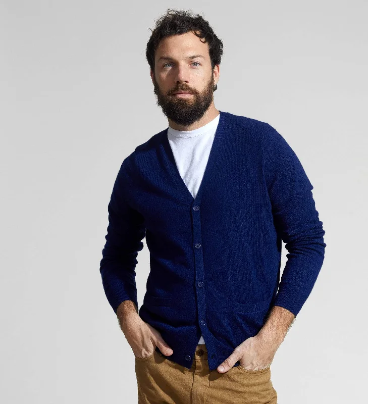 The V-Neck Button Down Cashmere Cardigan with Pockets Preppy Men's College