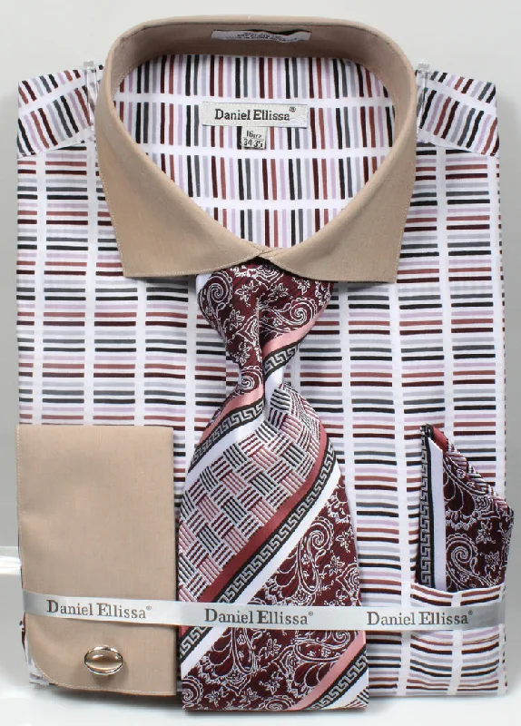 French Cuff Cotton Shirt in Beige with Tie, Cuff Links, and Pocket Square Youthful Men's Anime French Cuff Cotton Shirt in Beige with Tie, Cuff Links, and Pocket Square Youthful Men's Anime
