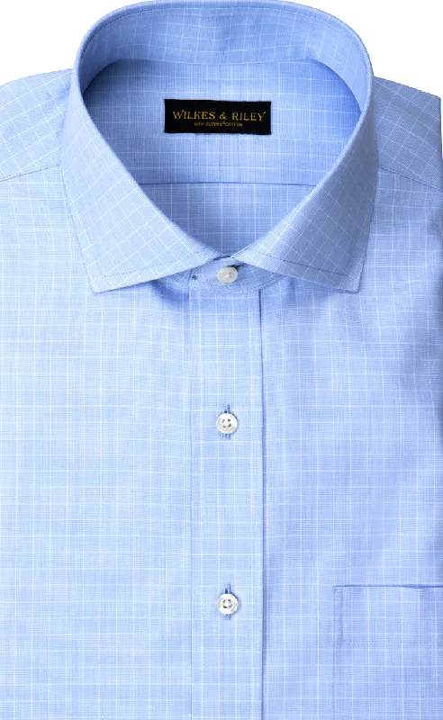 Classic Fit Light Blue Ground Check English Spread Collar Supima® Cotton Non-Iron Pinpoint Oxford Dress Shirt Street Classic Fit Light Blue Ground Check English Spread Collar Supima® Cotton Non-Iron Pinpoint Oxford Dress Shirt Street