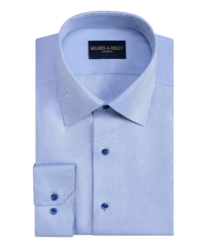 Tailored Fit Blue Spread Collar Non-Iron Herringbone Dress Shirt Stylish Men's Neon Tailored Fit Blue Spread Collar Non-Iron Herringbone Dress Shirt Stylish Men's Neon