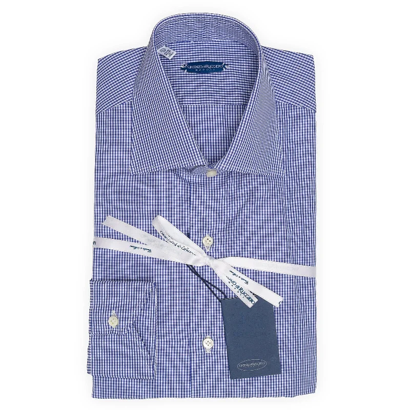 VINCENZO DI RUGGIERO Handmade Blue Check Cotton Dress Shirt EU 39 NEW US 15.5 Casual Men's Japanese VINCENZO DI RUGGIERO Handmade Blue Check Cotton Dress Shirt EU 39 NEW US 15.5 Casual Men's Japanese