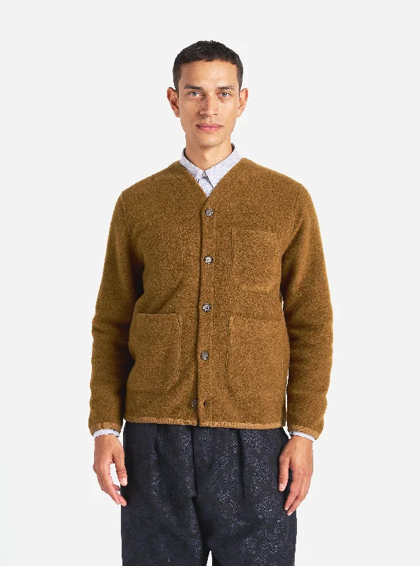 Universal Works Cardigan in Mustard Wool Fleece Cozy Men's Winter