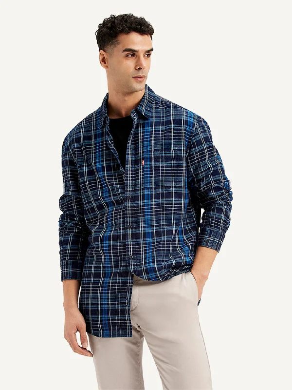 Men's Checkered Spread Collar Shirt Artistic Men's Hand