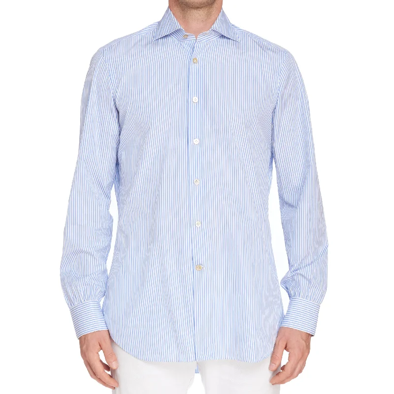 KITON Napoli Handmade Bespoke Blue Striped Poplin Cotton Dress Shirt EU 41 US 16 Beach KITON Napoli Handmade Bespoke Blue Striped Poplin Cotton Dress Shirt EU 41 US 16 Beach