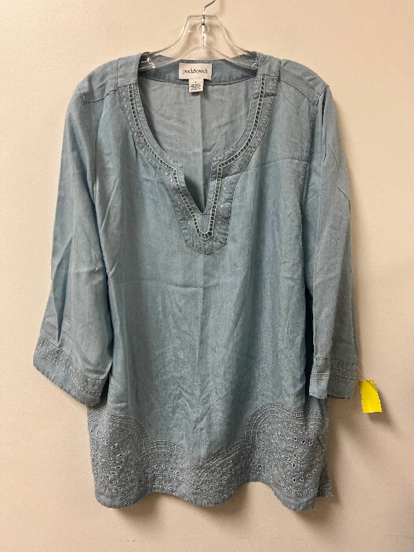 Tunic Long Sleeve By Peck And Peck In Blue Denim, Size: L Laid
