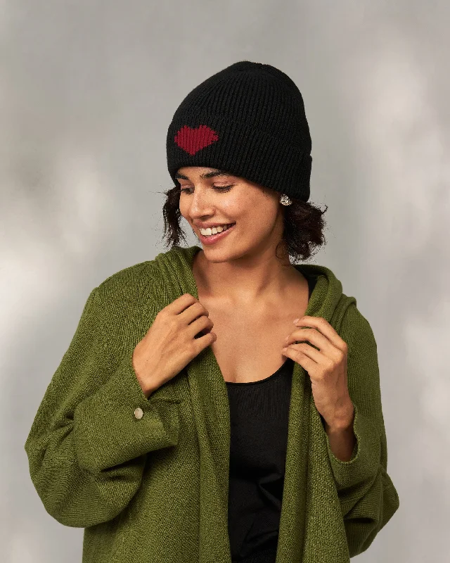 Heart Beanie - Black & Red Refined Men's European