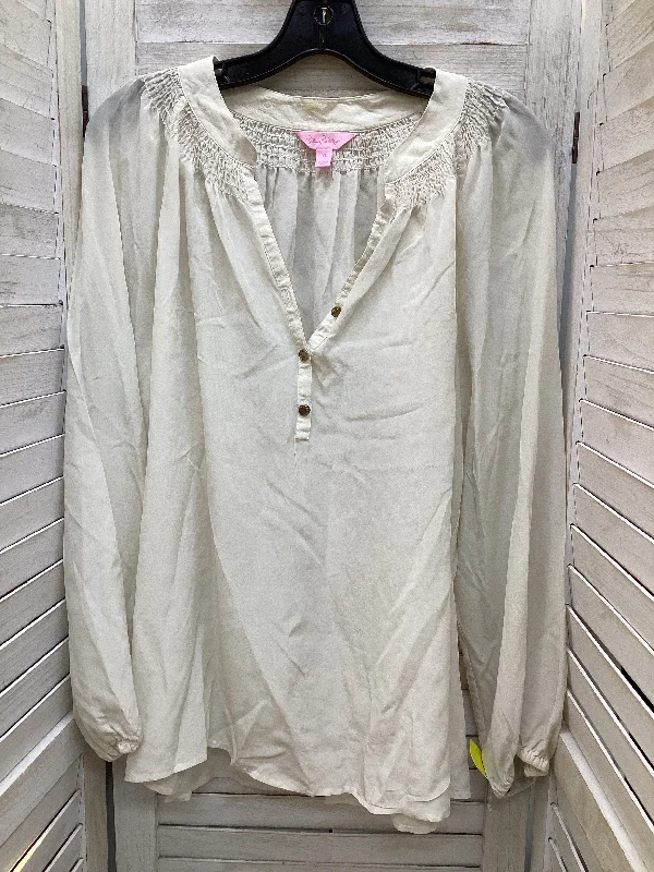 Top Long Sleeve By Lilly Pulitzer In White, Size: Xl Cool Men's Distressed