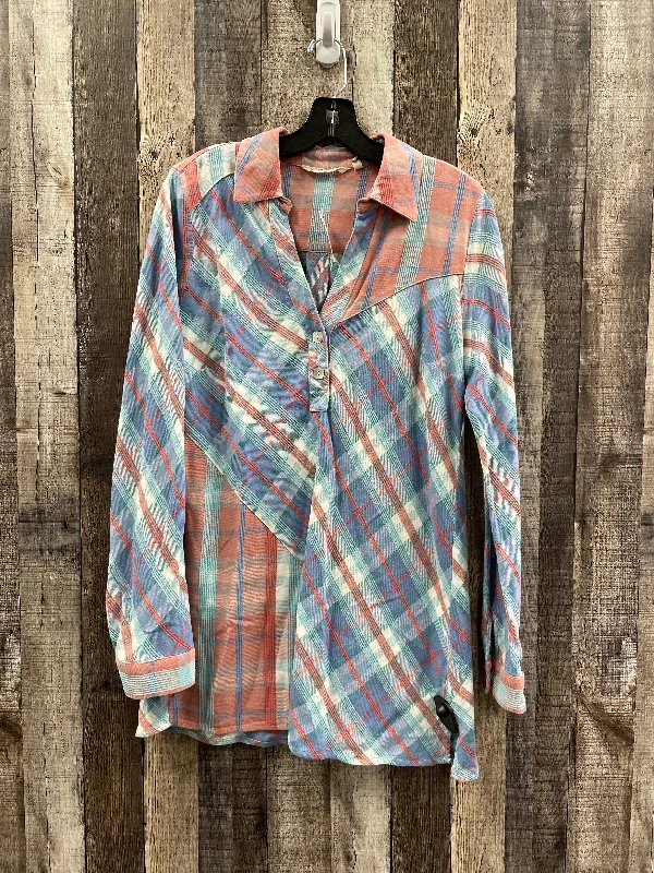Top Long Sleeve By Soft Surroundings In Plaid Pattern, Size: M Casual Men's Loose