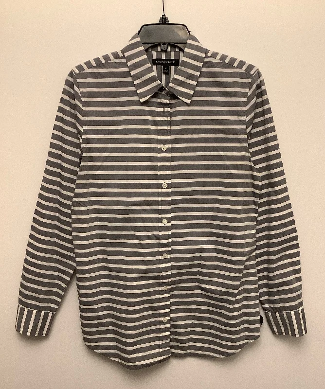 Top Long Sleeve By Banana Republic In Grey & White, Size: M Unique Men's Upcycled