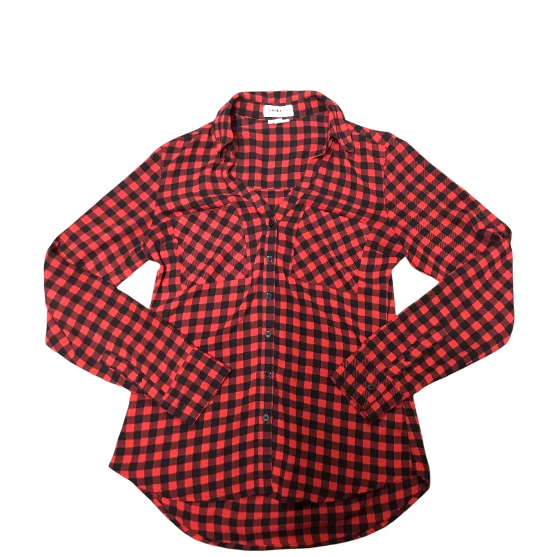 Top Long Sleeve By Express In Black & Red, Size: Xs Street