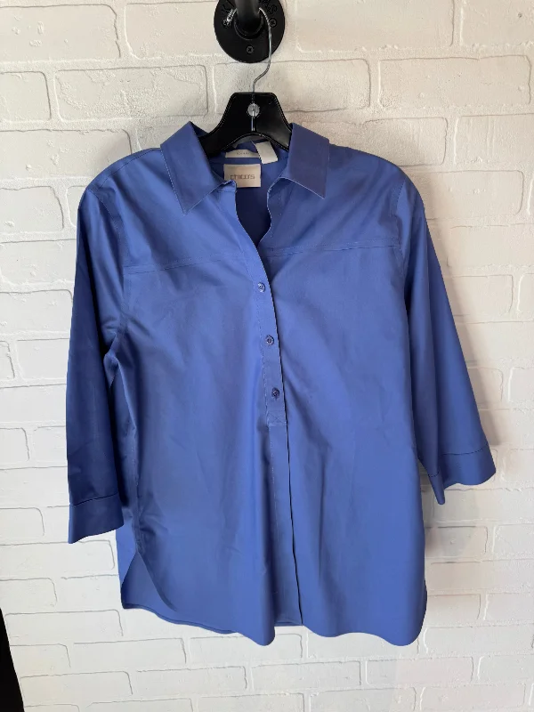 Top 3/4 Sleeve By Chicos In Blue, Size: Xs Laid