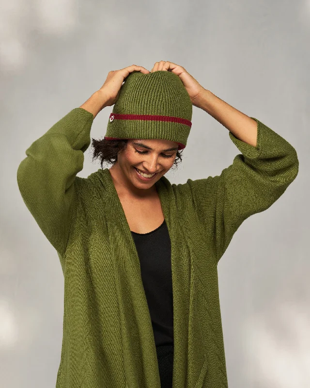 Safari Beanie - Olive & Red Hip Men's Retro