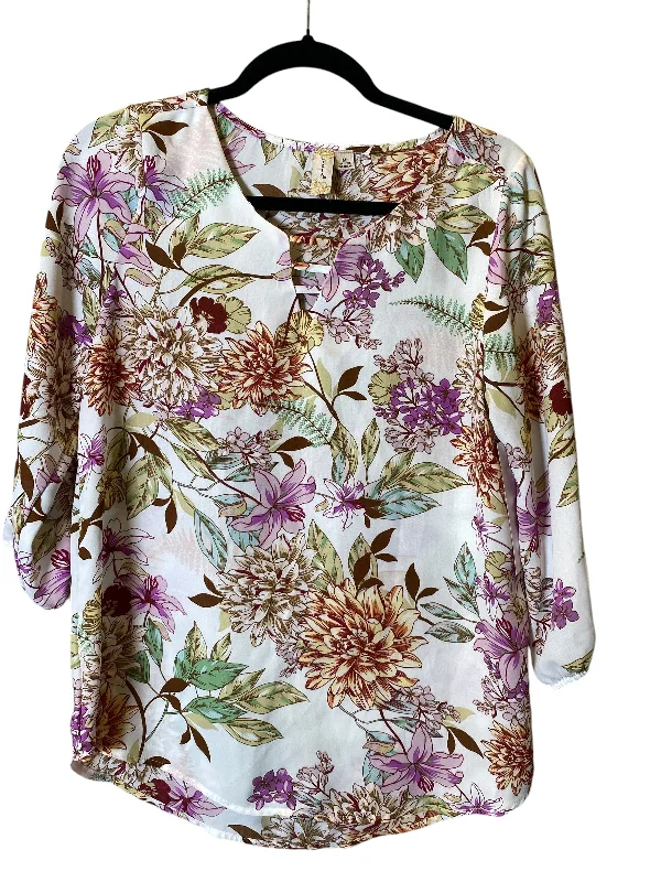 Top 3/4 Sleeve By Misia In Floral Print, Size: M Polished Men's Silk