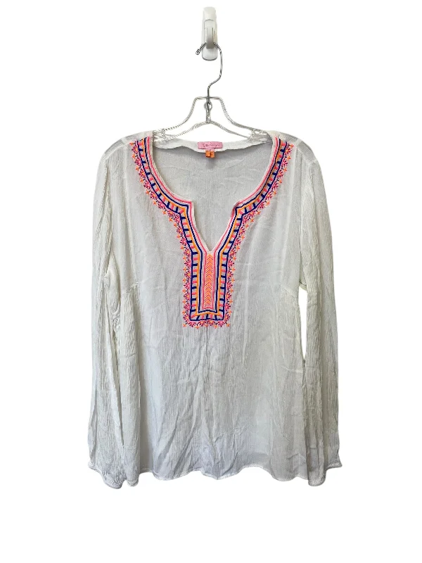 Top Long Sleeve By Lilly Pulitzer In White, Size: M Tough Men's Military
