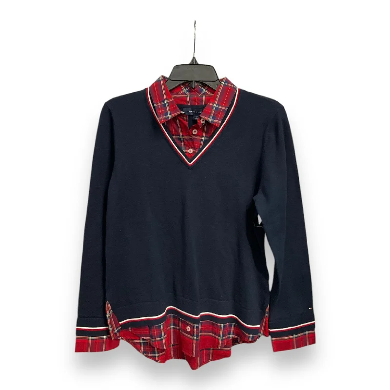 Top Long Sleeve By Tommy Hilfiger In Blue & Red, Size: S Business