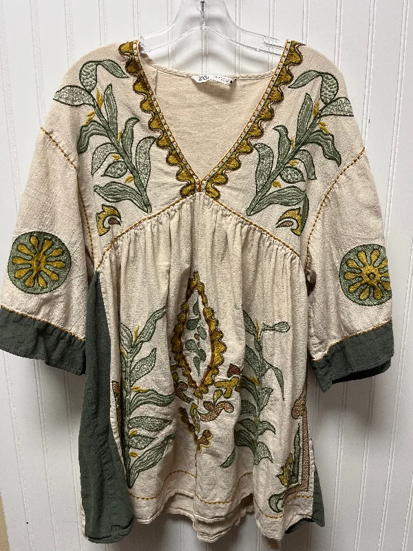 Tunic Long Sleeve By Zara In Beige, Size: Xs Business