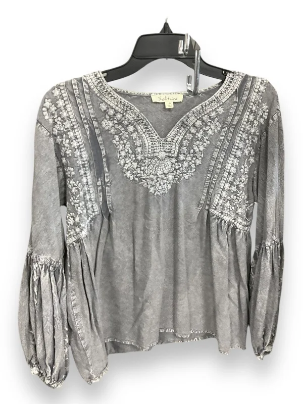 Top Long Sleeve By Solitaire In Grey, Size: S Elegant Men's Cashmere