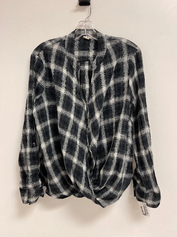 Top Long Sleeve By Tribal In Black & White, Size: M Masculine Men's Thick