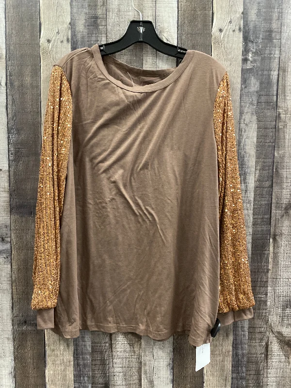 Top Long Sleeve By Cme In Tan, Size: L Laid