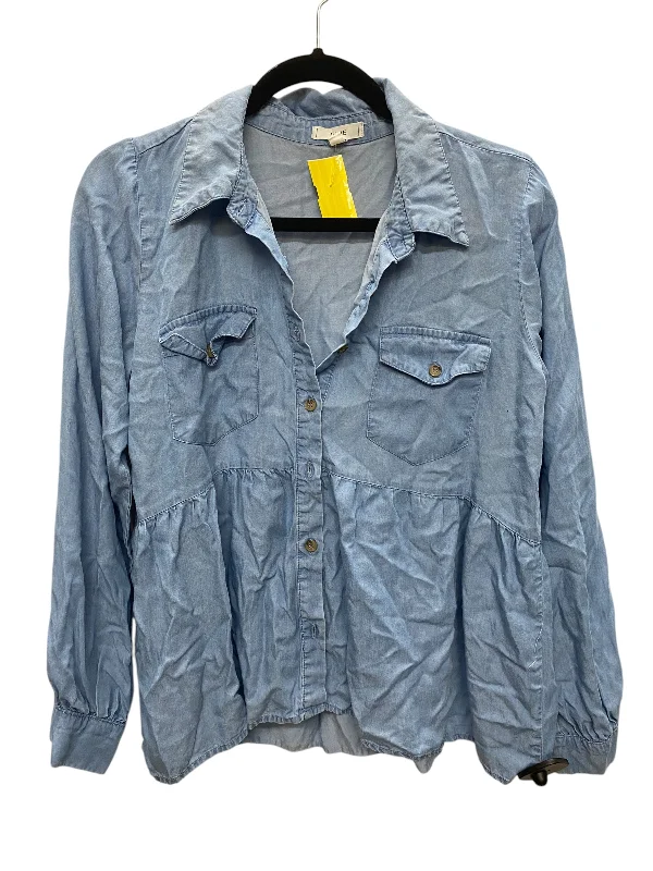 Top Long Sleeve By Mine In Blue Denim, Size: M Masculine Men's 