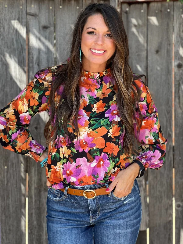 Kathleen Purple & Orange Floral Blouse Tough Men's Tactical