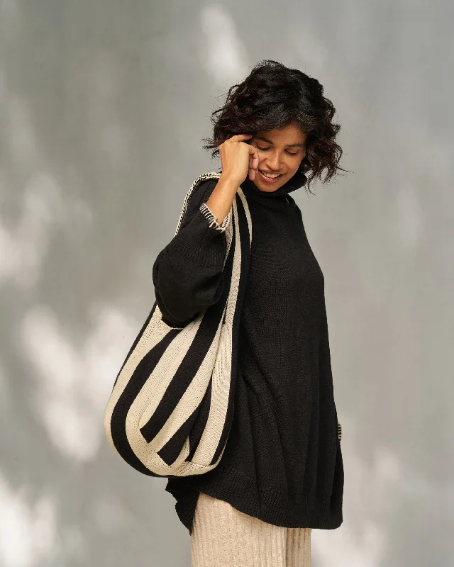 Stripe Bag - Ivory & Black Dapper Men's Bow