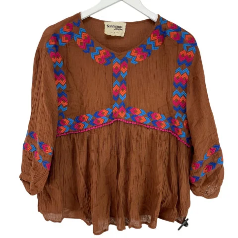 Top Long Sleeve By Savanna Jane In Brown, Size: S Organic
