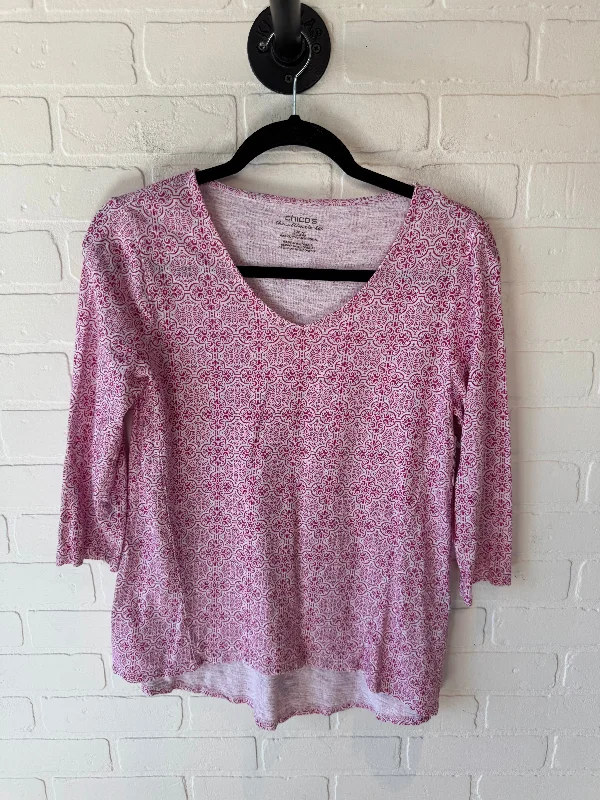 Top 3/4 Sleeve By Chicos In Pink & White, Size: Xs Tailored