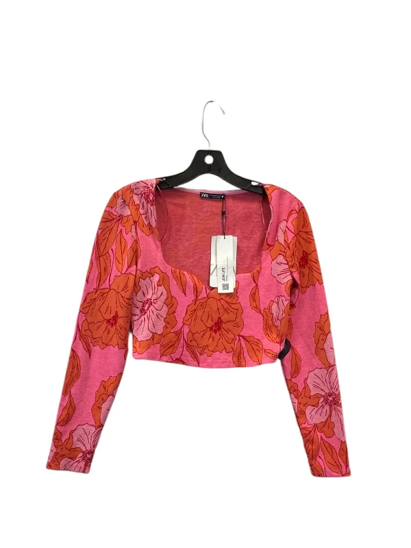 Top Long Sleeve By Zara In Orange & Pink, Size: M Laid