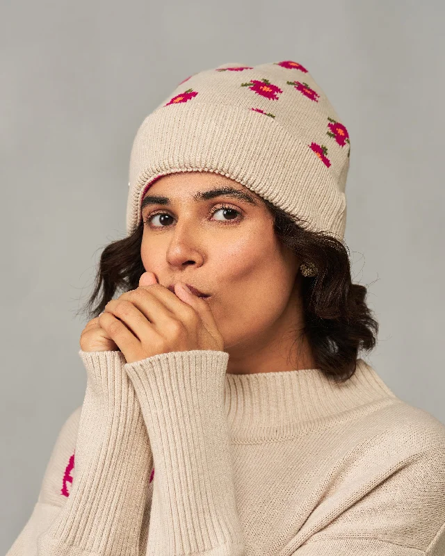 Retro Beanie - Oatmeal & Fuchsia Dynamic Men's High