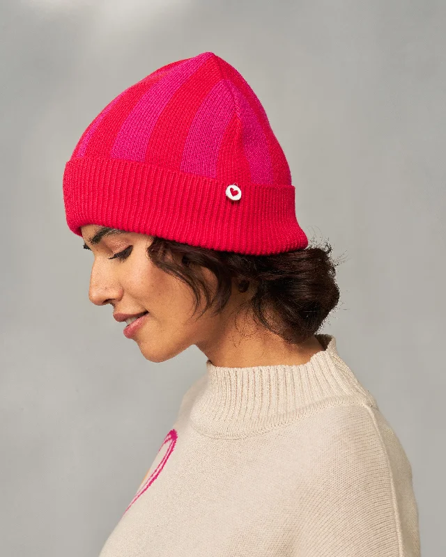 Stripey Beanie - Red & Fuchsia Preppy Men's College