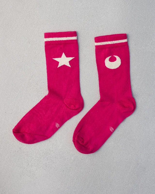 Star & Moon Socks - Fuchsia & Oatmeal Youthful Men's Pop