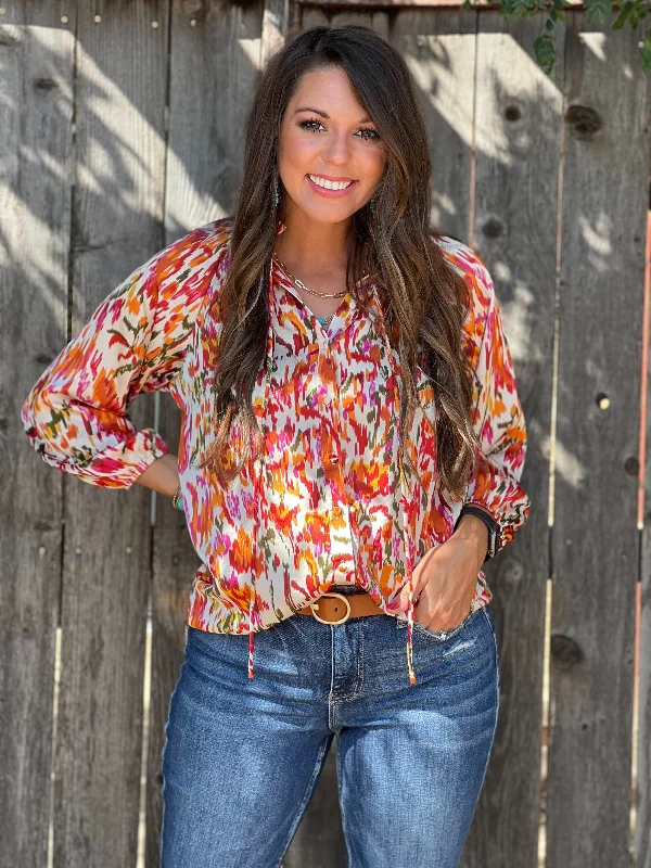 Amanda Cream & Rust Blouse Business