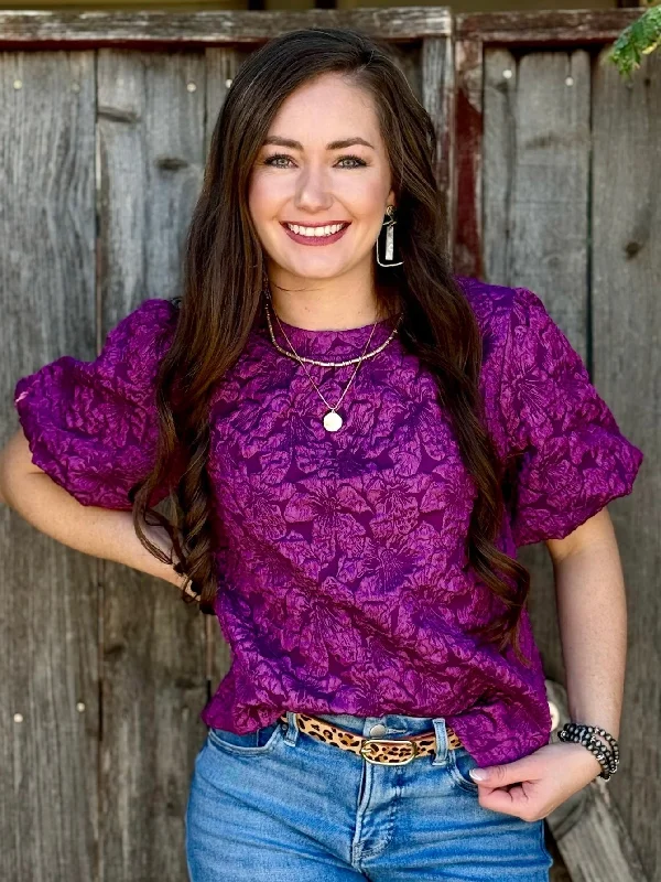 Whitney Purple Floral Textured Blouse Gym