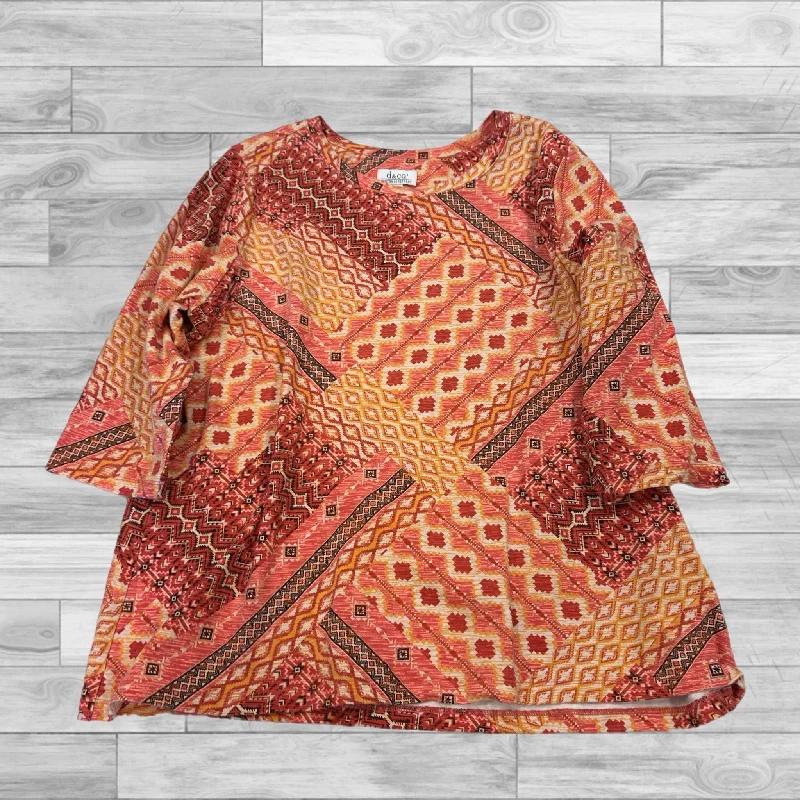 Top 3/4 Sleeve By Denim And Company In Orange, Size: Xl Laid