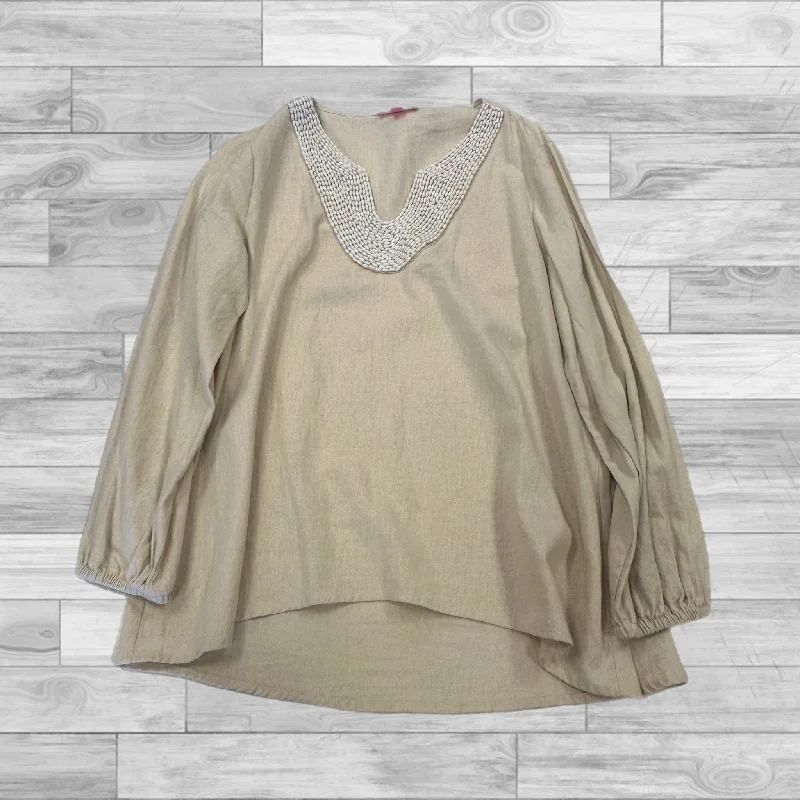 Top Long Sleeve By Isaac Mizrahi In Tan, Size: L Bold Men's Animal
