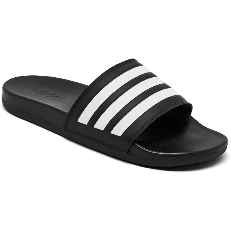 Adidas Womens Faux Leather Flat Slide Sandals