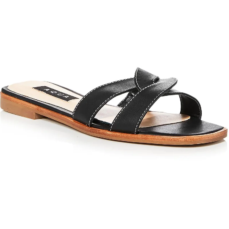 Aqua Womens Kelly Leather Criss-Cross Front Flip-Flops