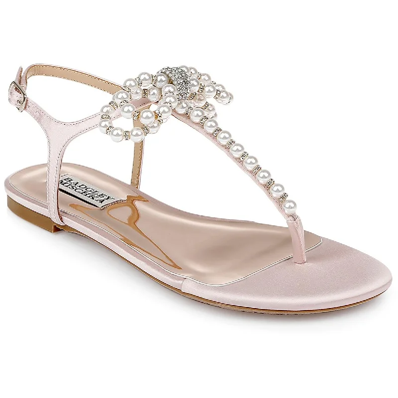 Badgley Mischka Womens Fayth Satin Ankle Strap T-Strap Sandals