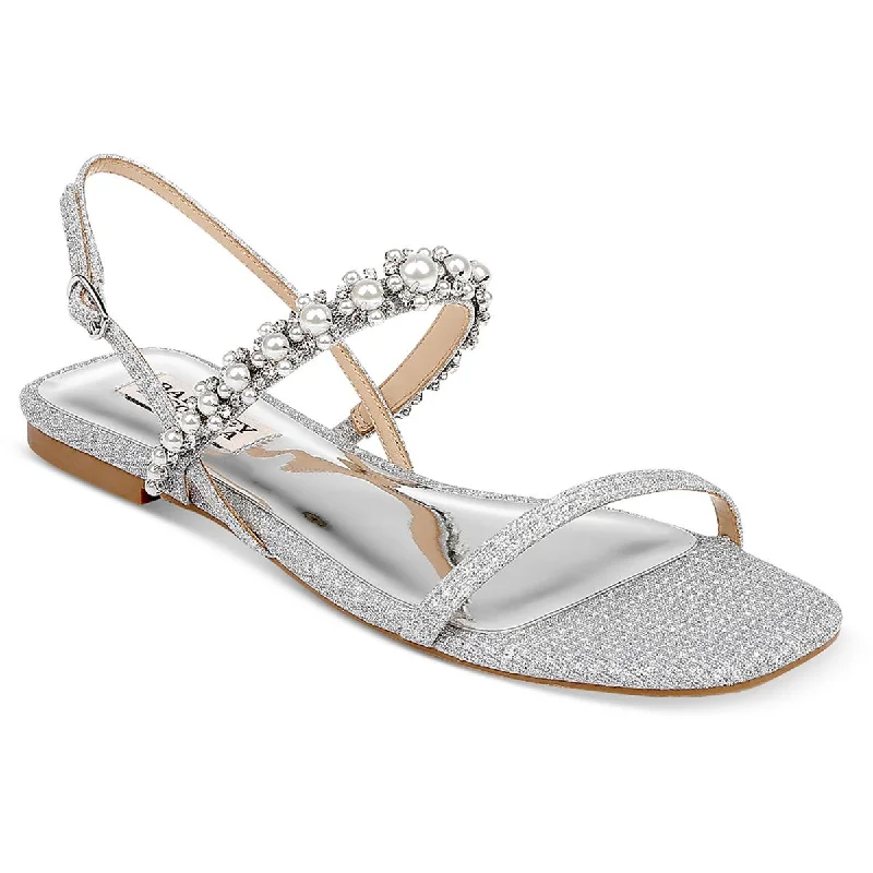 Badgley Mischka Womens Natalee Metallic Embellished Slingback Sandals