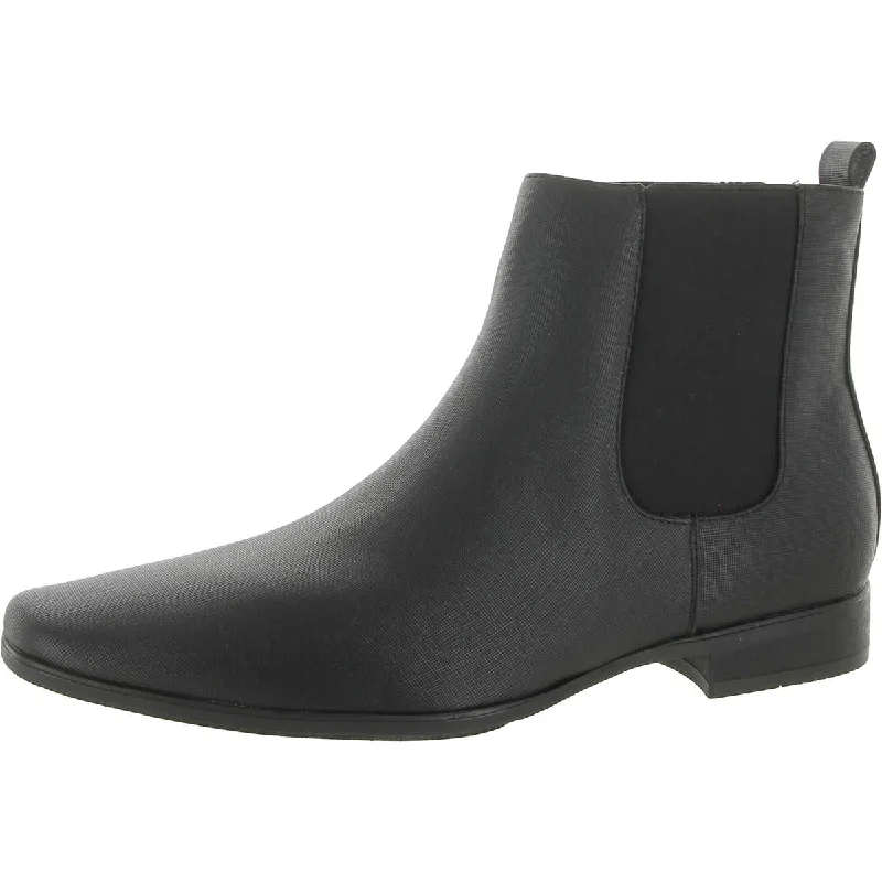 Calvin Klein Mens Brayden Faux Leather Embossed Ankle Boots