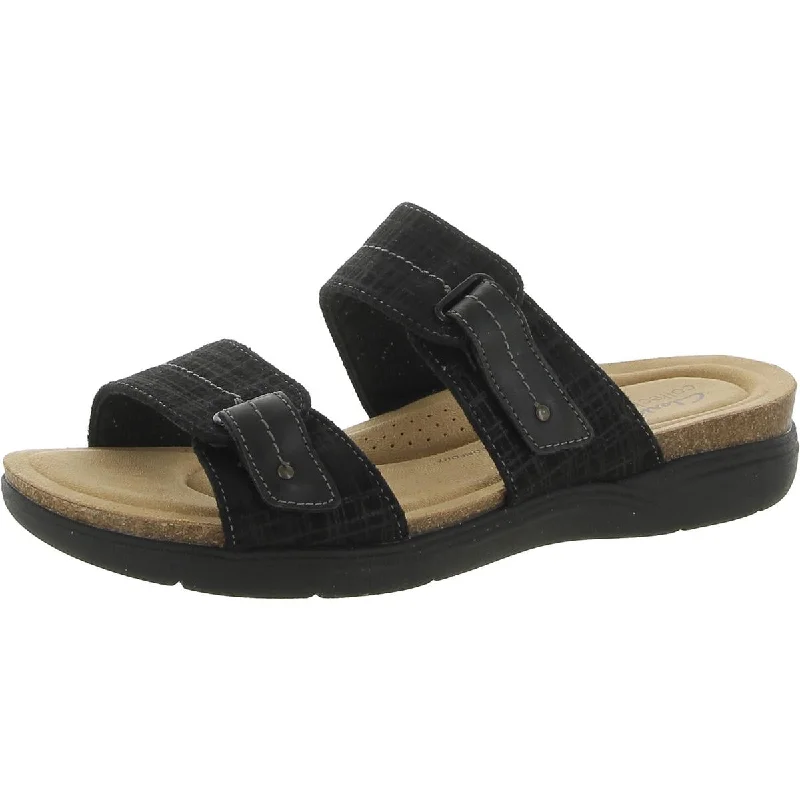 Clarks Womens Faux Suede Cushioned Footbed Slide Sandals