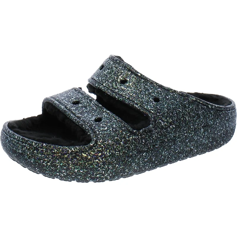 Crocs Womens Classic Cozzzy Glitter  Slide Sandals