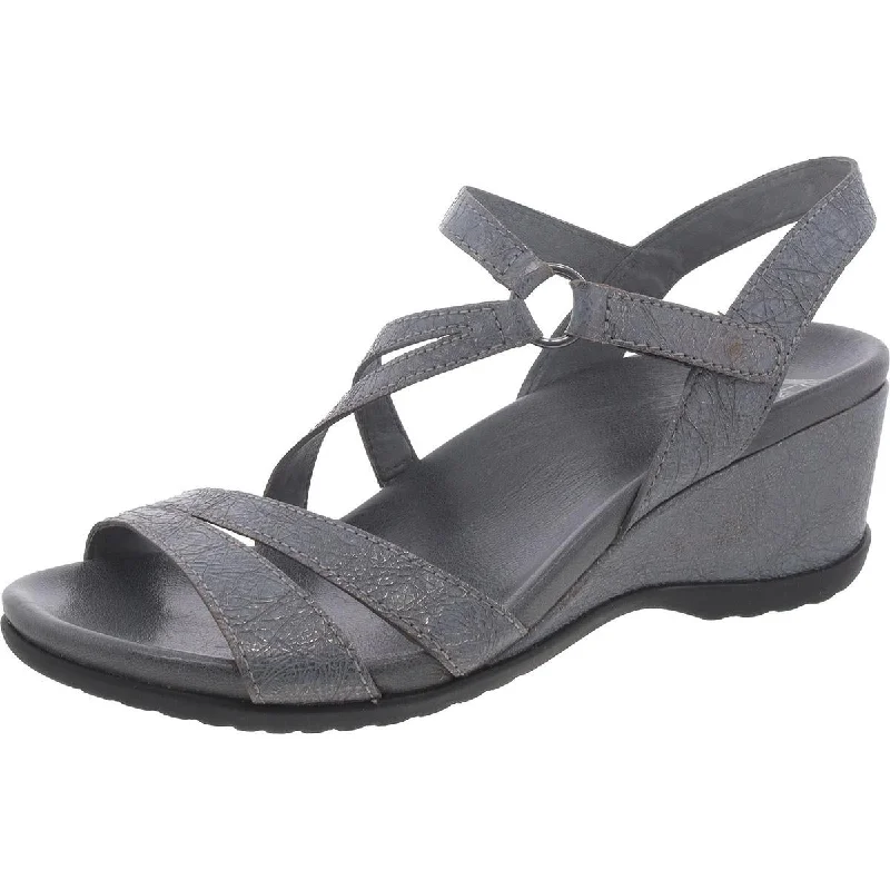 Dansko Womens Leather Ankle Strap Wedge Sandals