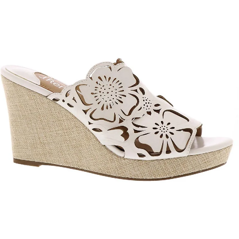 J. Renee Womens Lashan Faux Leather Laser Cut Wedge Heels