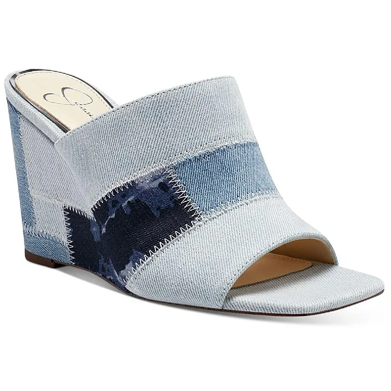 Jessica Simpson Womens Aishia Denim Slip-On Wedge Sandals